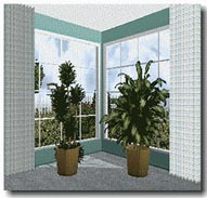 Corner-style windows with plants 